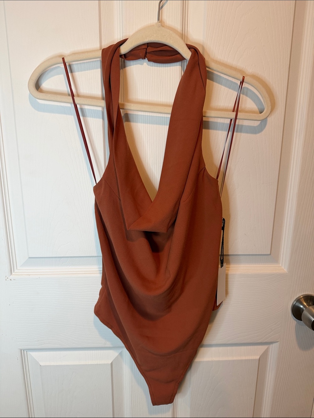 Astr Rust Cowl Neck Halter Bodysuit